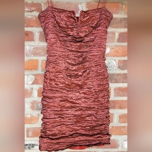 Vintage Nicole Miller Ruched Cocktail Party Mini Dress | size 10 | Red Orange